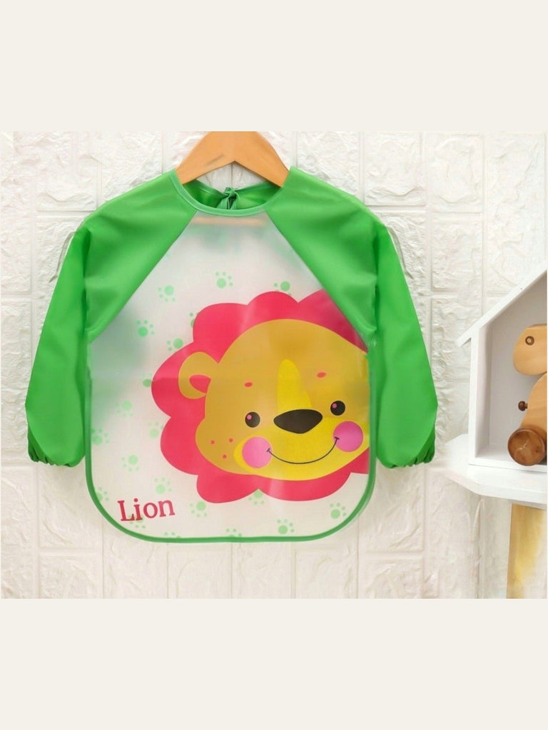 Creative display view of Jungle Joy Long-Sleeve Lion Baby Bib for Boys.