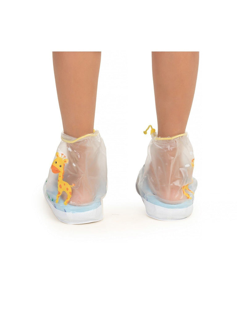 Back view of Yellow Bee Jungle Safari Transparent Rain Shoe Covers for Boys.