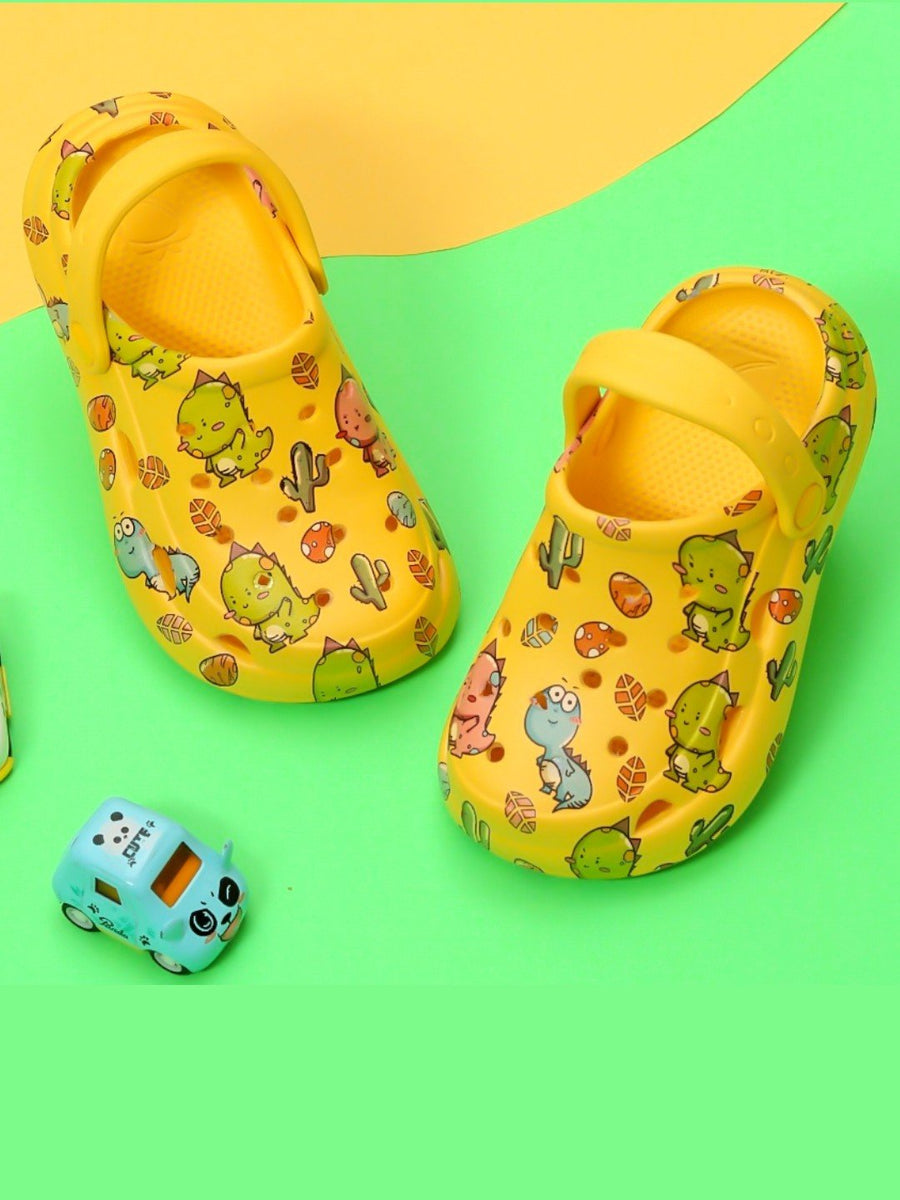 Boys' Dino Print Sling Back Clogs – Yellow Bee India