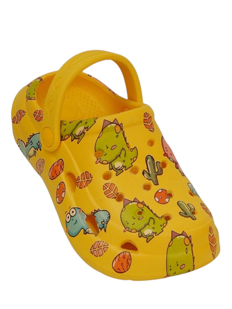 Yellow_Bee_Jurassic_Joy_Dino_Print_Clogs_for_Boys-_Side_Angle_View