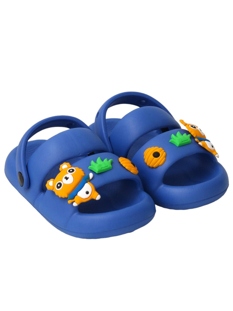Full Side View of Blue Sandals Featuring Teddy and Pineapple Design