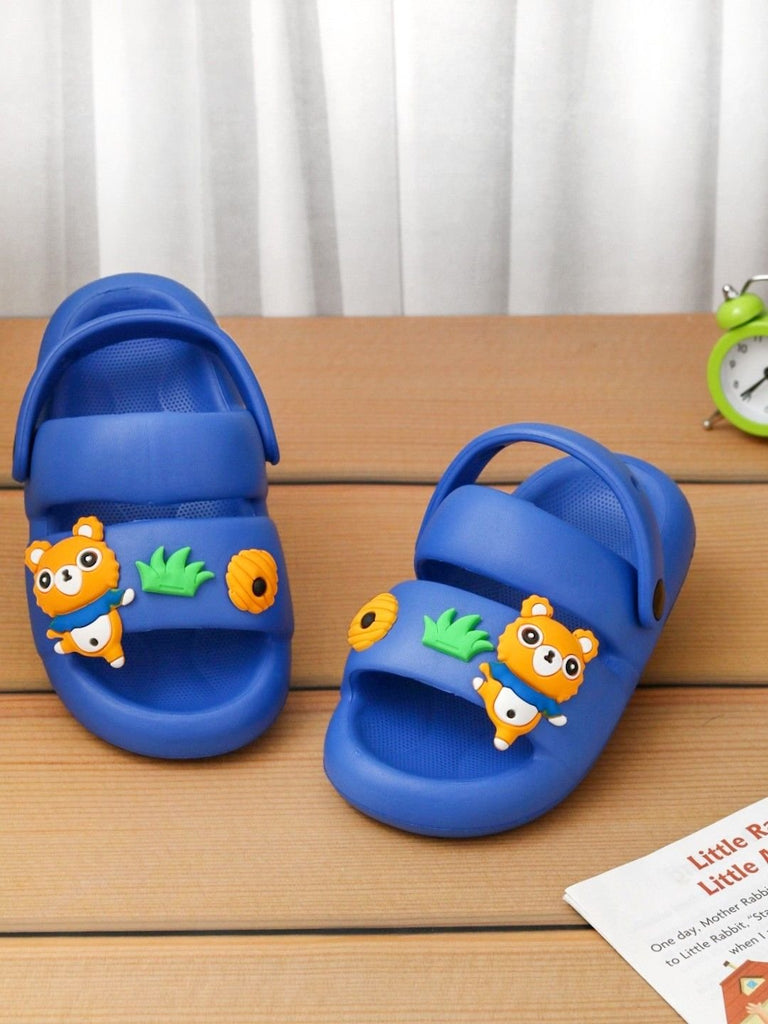 Playful Display of Blue Sling Back Teddy Sandals for Children