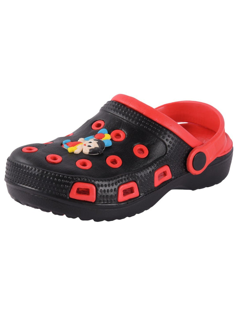 Kids' Black and Red Clogs with Cartoon Character and Adjustable Strap angle view