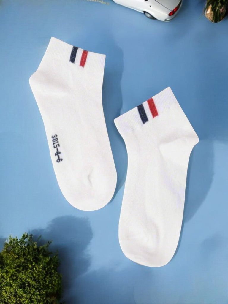 White ankle socks with red and navy stripe details - Creative View