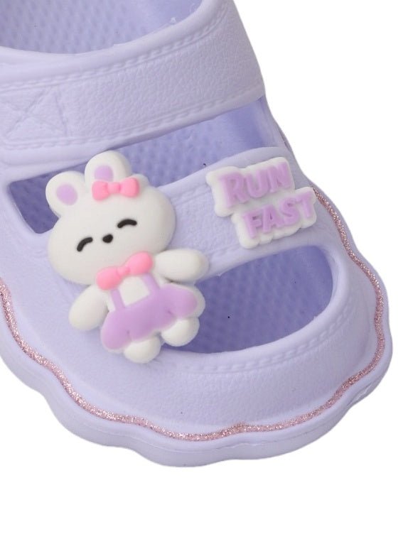 Yellow Bee Close-Up of the Charming Bunny on Kids' Lavender Sporty Sandals