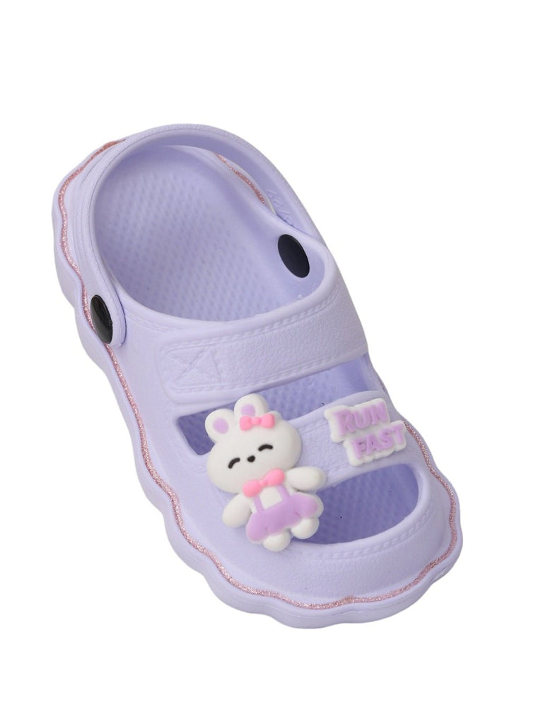 Yellow Bee Side View of Lavender Sandals with Cute Bunny Character for Kids