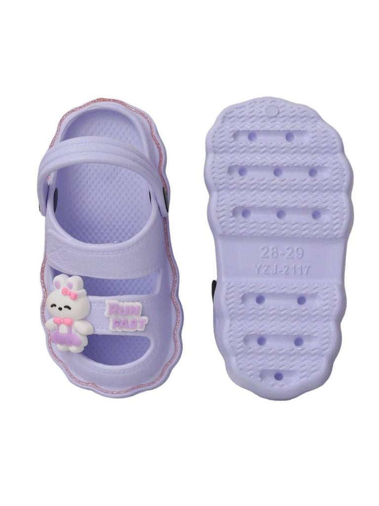 Yellow Bee Top & Bottom View of Lavender Sandals Perfect for Active Kids
