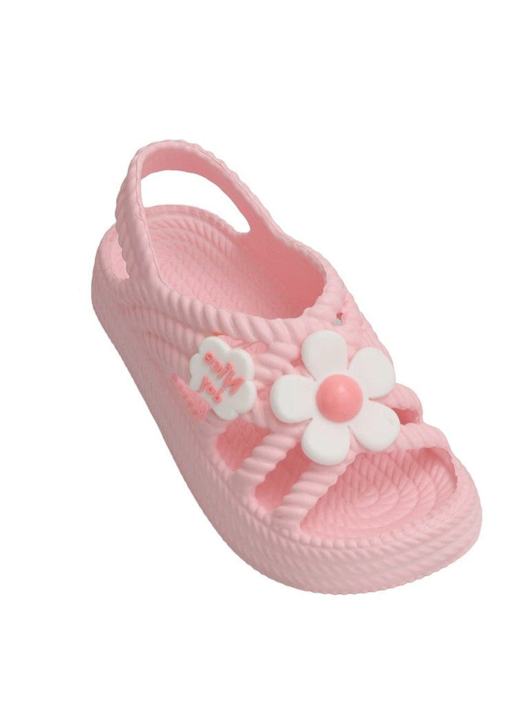 Top angle view of the charming Yellow Bee Pink Floral Sandals for children, perfect for playful days