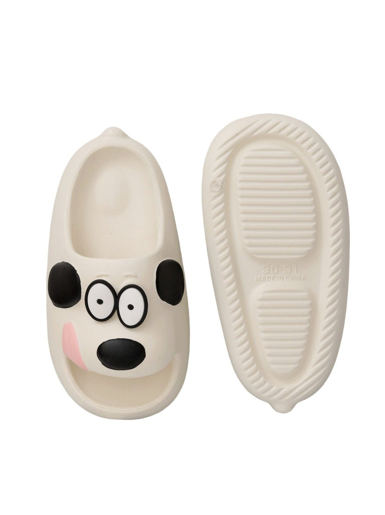 Close-up of the charming puppy face on Yellow Bee Cream Kids' Sliders