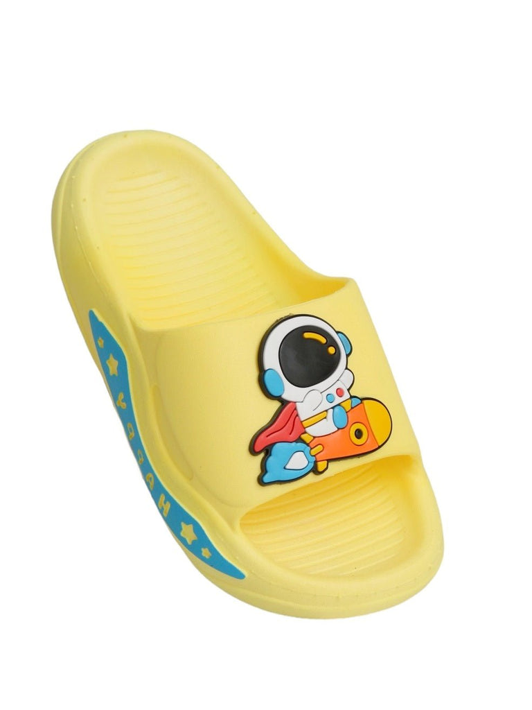 Angle view highlighting the colorful astronaut character on Yellow Bee's Kids' Sliders