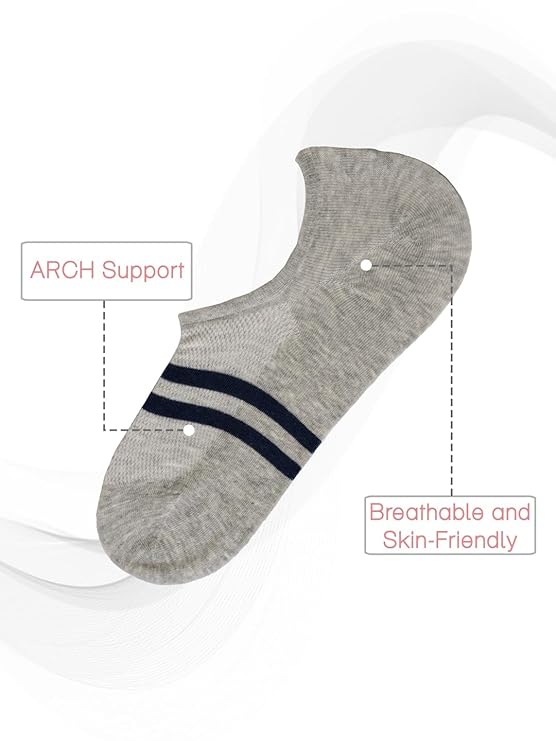 A single grey loafer sock with arch support and a breathable, skin-friendly fabric, designed for boys