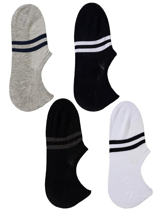 Collection of Yellow Bee striped loafer socks in grey, black, and white, designed for comfort and style for boys