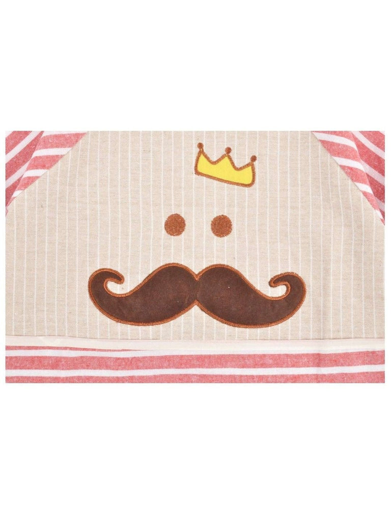 KinglyCurlsRedandWhiteStripedWaterproofBibswithMustacheandCrownCloseUpView-