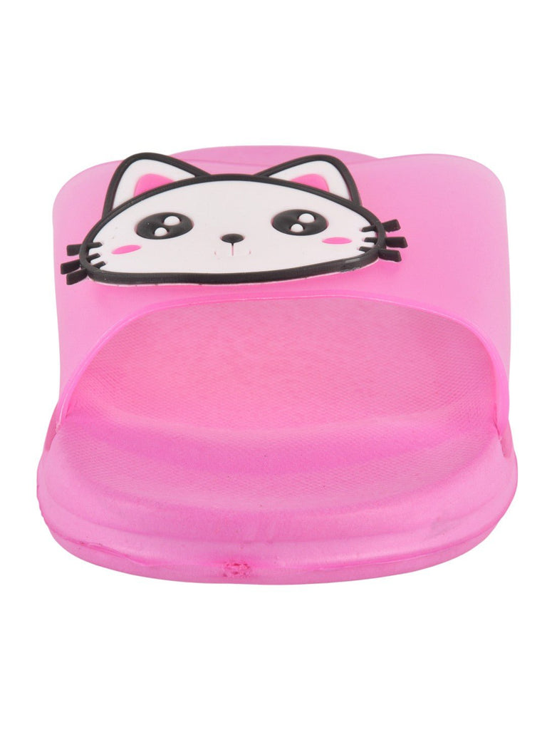 zoom shot of dark pink Kitty Face Slides for Girls with cute kitty face detailing.