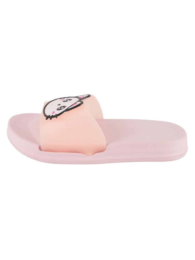 Kitty Face Slides for Girls - Peach, side view featuring playful kitty theme in peach color.