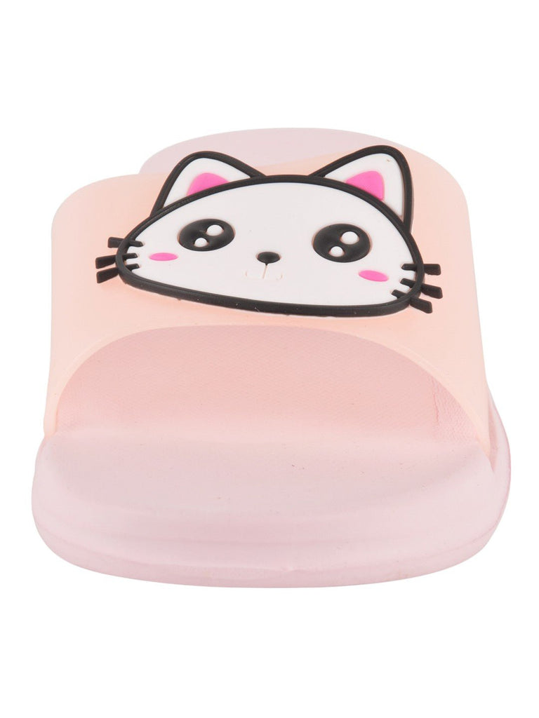 Kitty Face Slides for Girls - Peach, zoom view featuring playful kitty theme in peach color.