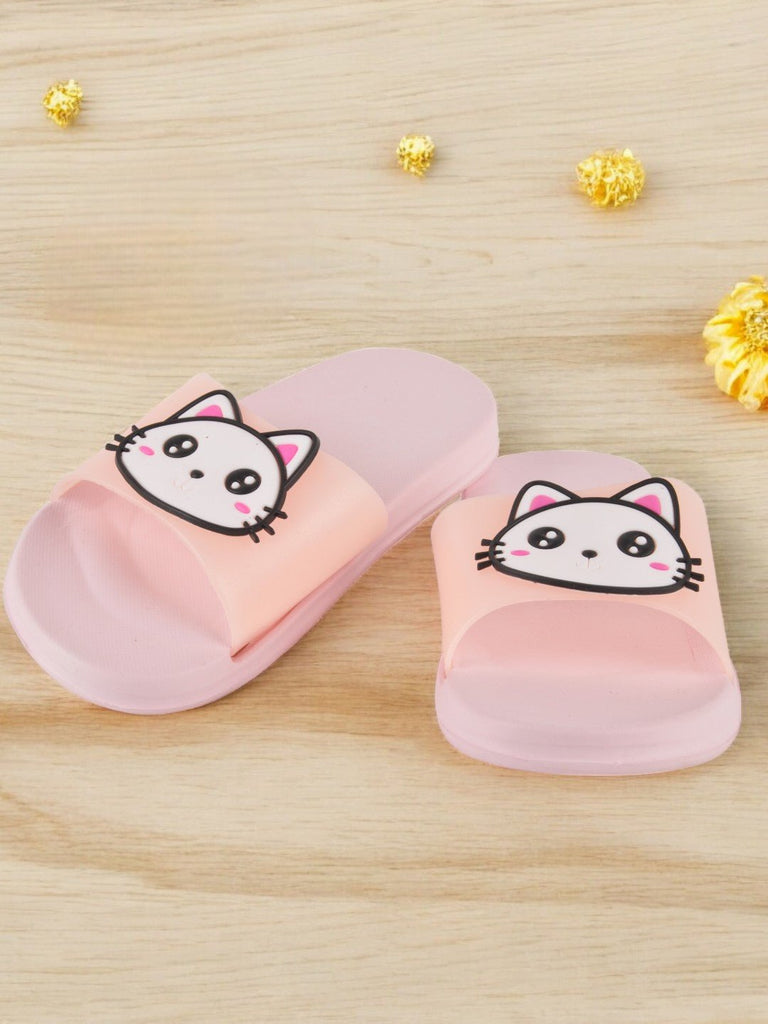 Kitty Face Slides for Girls - Peach, creative view featuring playful kitty theme in peach color.