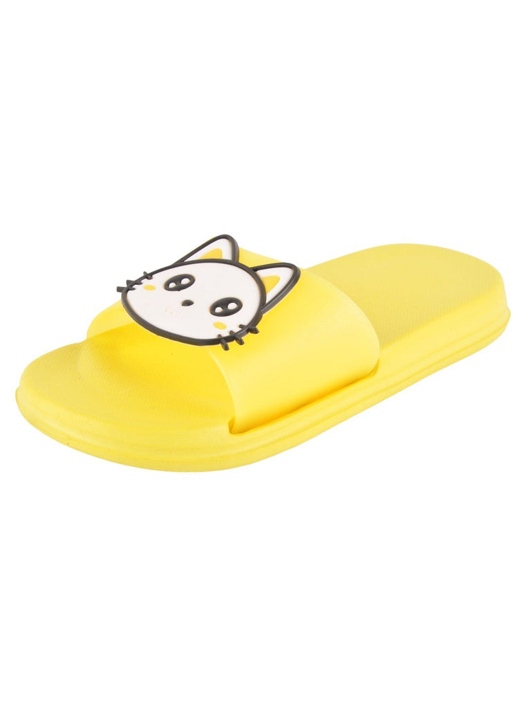 Kitty Face Slides for Girls in Yellow - angle View