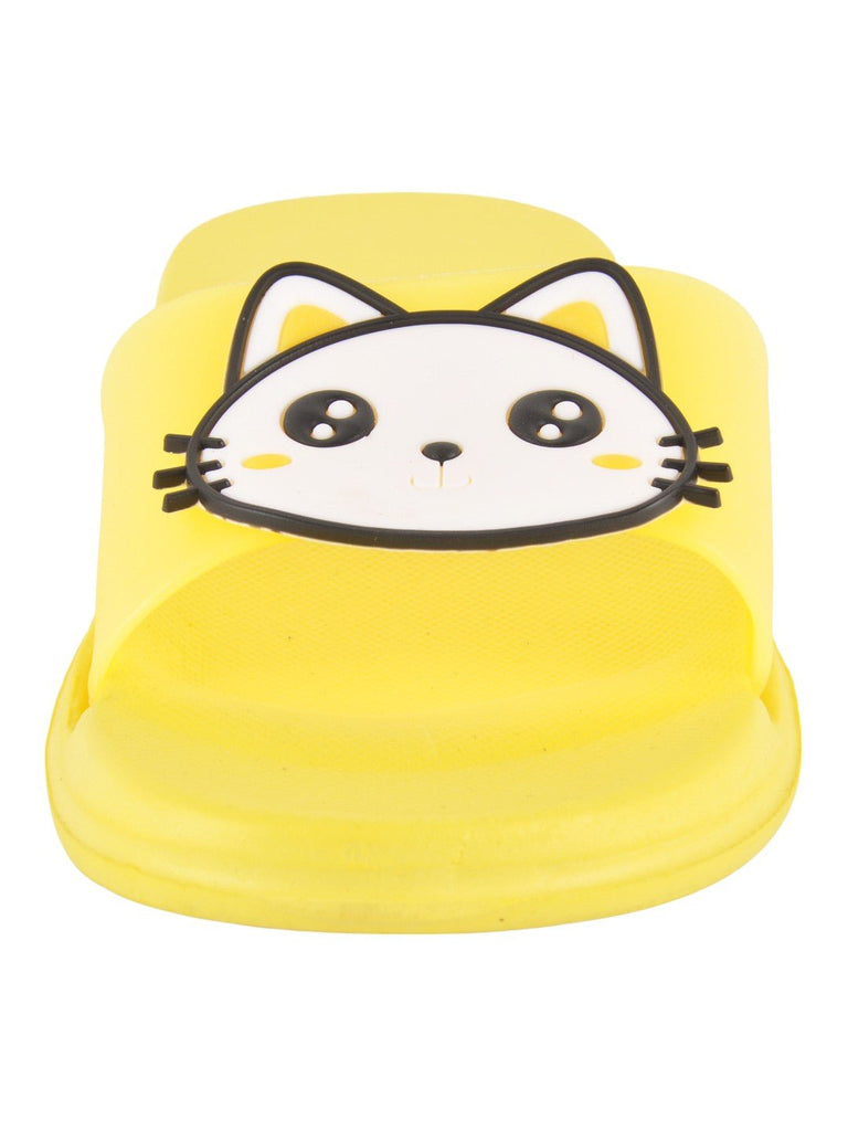 Kitty Face Slides for Girls in Yellow - zoom View