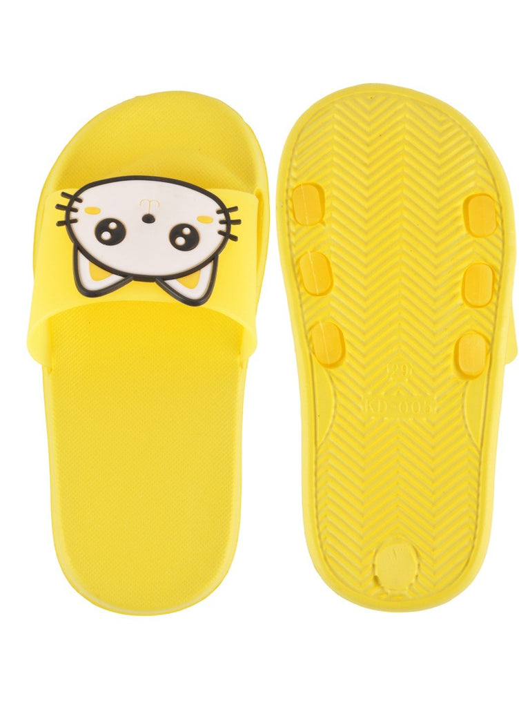 Kitty Face Slides for Girls in Yellow - front and back View