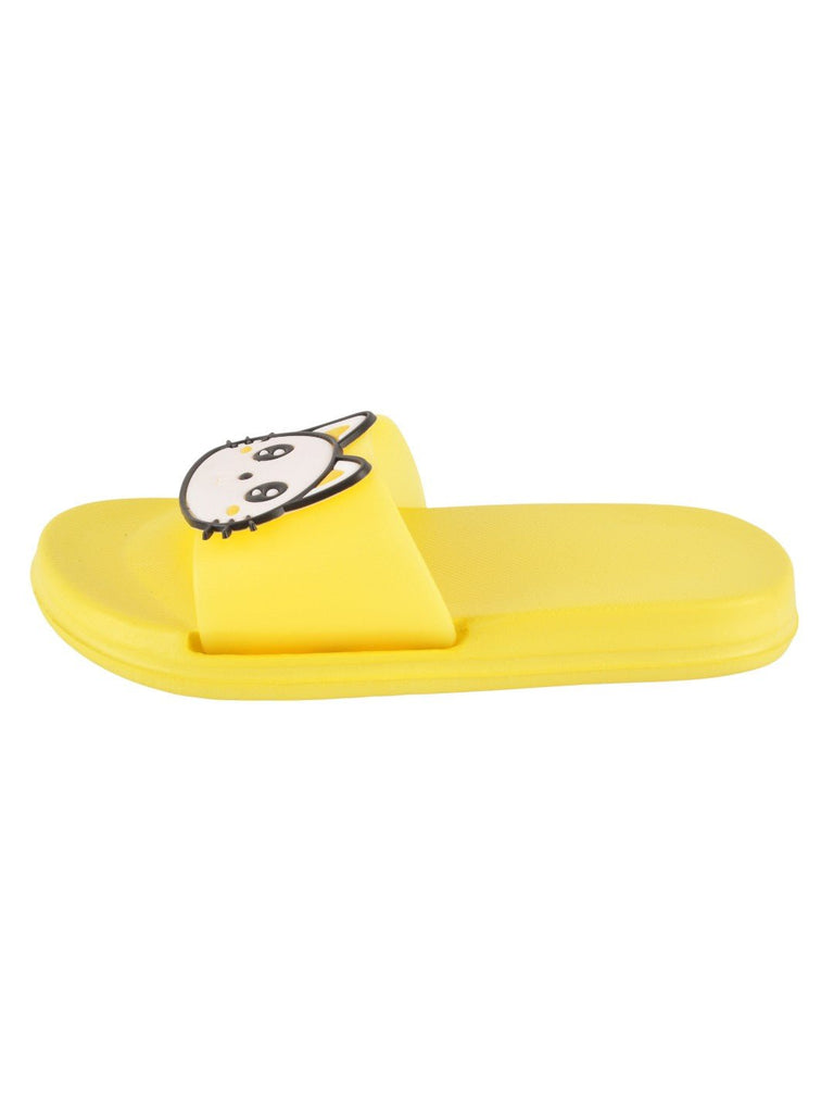 Kitty Face Slides for Girls in Yellow - side View