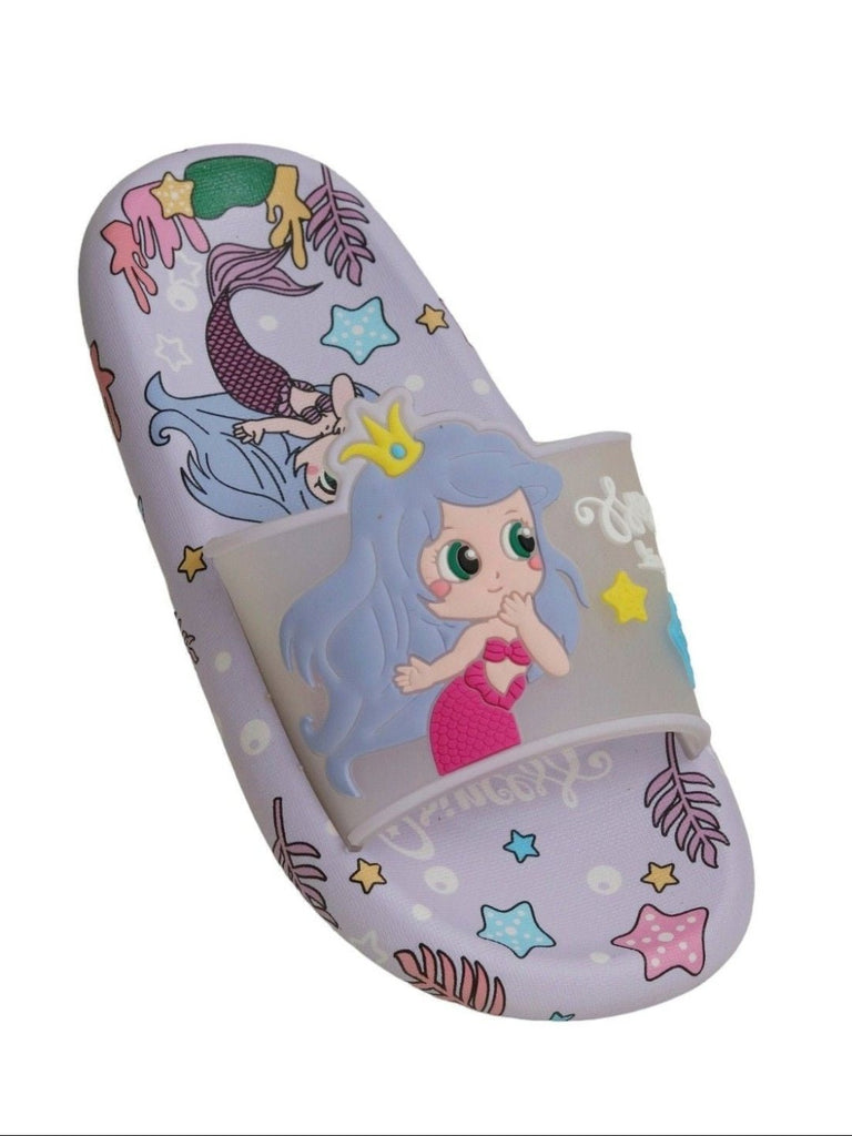 Angle view of the Purple Mermaid Princess Slides showing the full design and mermaid motifs.