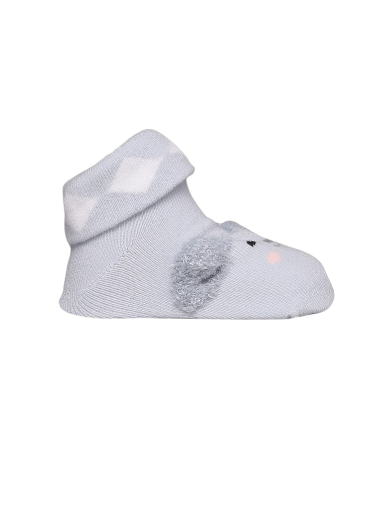 Light Blue Baby Booties with Adorable Ears and Face – Angle View