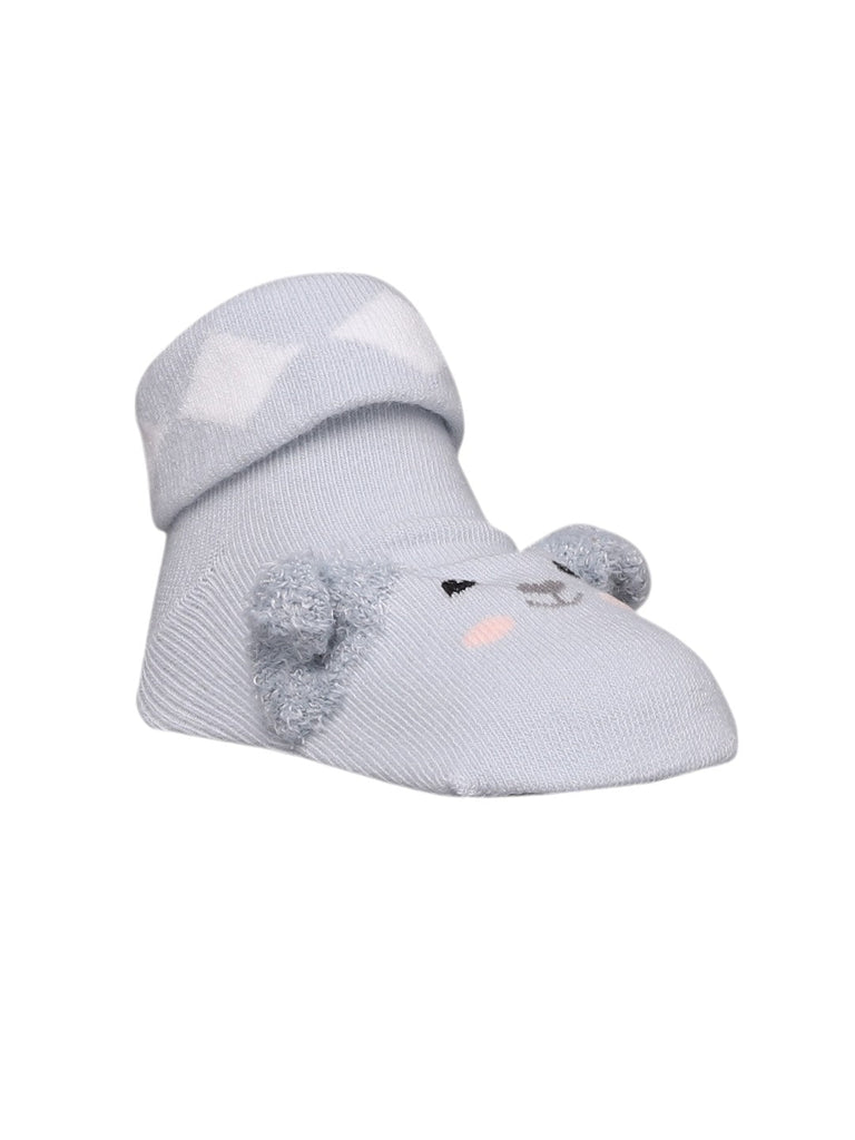 Light Blue Baby Booties with 3D Ears – Side Angle View