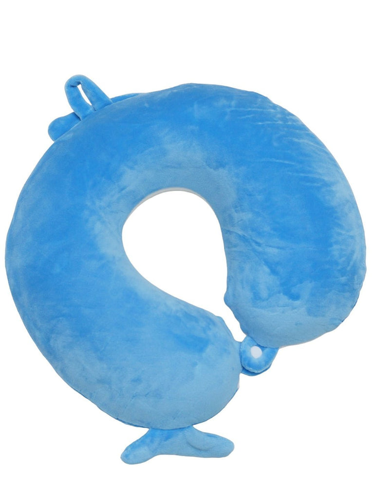 Back view of the Light Blue Shark U-Shaped Travel Neck Pillow for Boys showing the soft plush material.