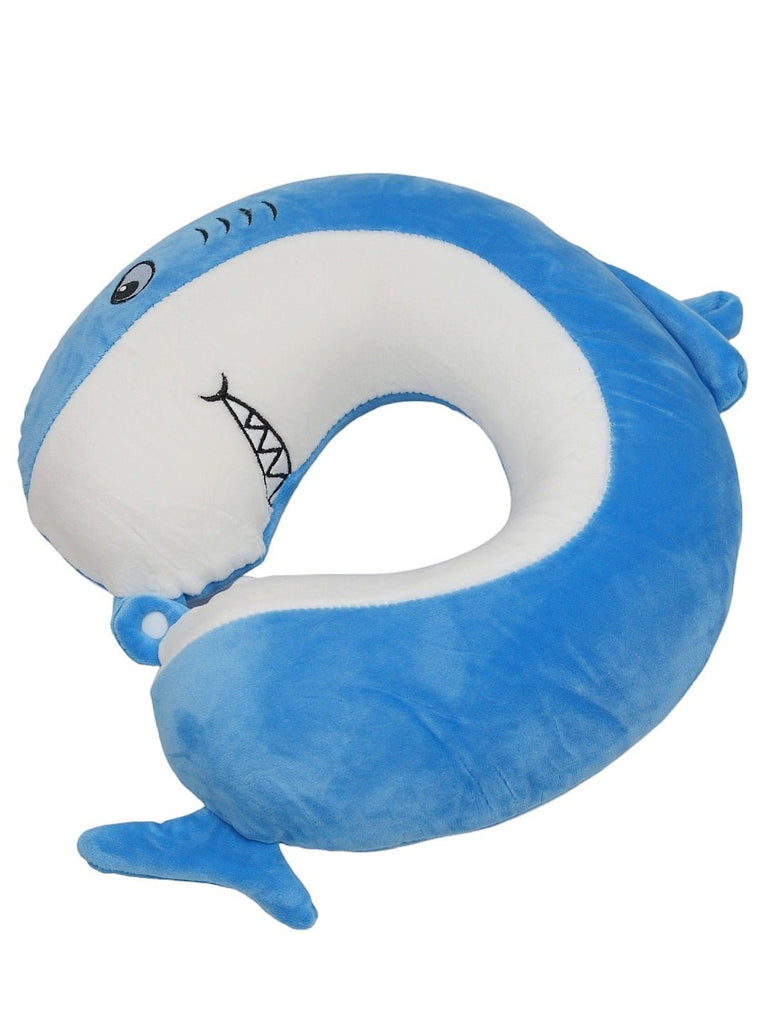 Full view of the Light Blue Shark U-Shaped Travel Neck Pillow for Boys showing the complete design