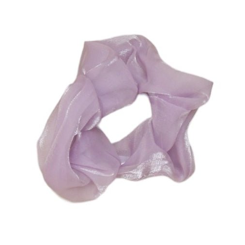 Shimmering Glossy Purple Scrunchie by Yellow Bee, perfect for securing hair with a gentle touch