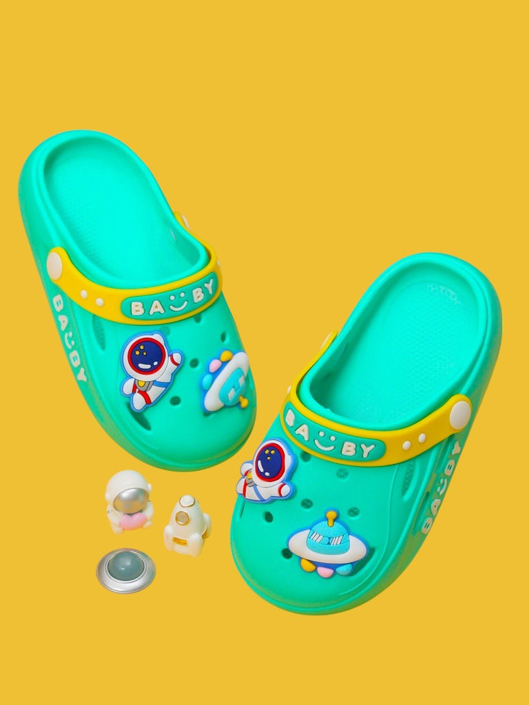 Little Astronaut Green Space Motif Clogs for Toddlers