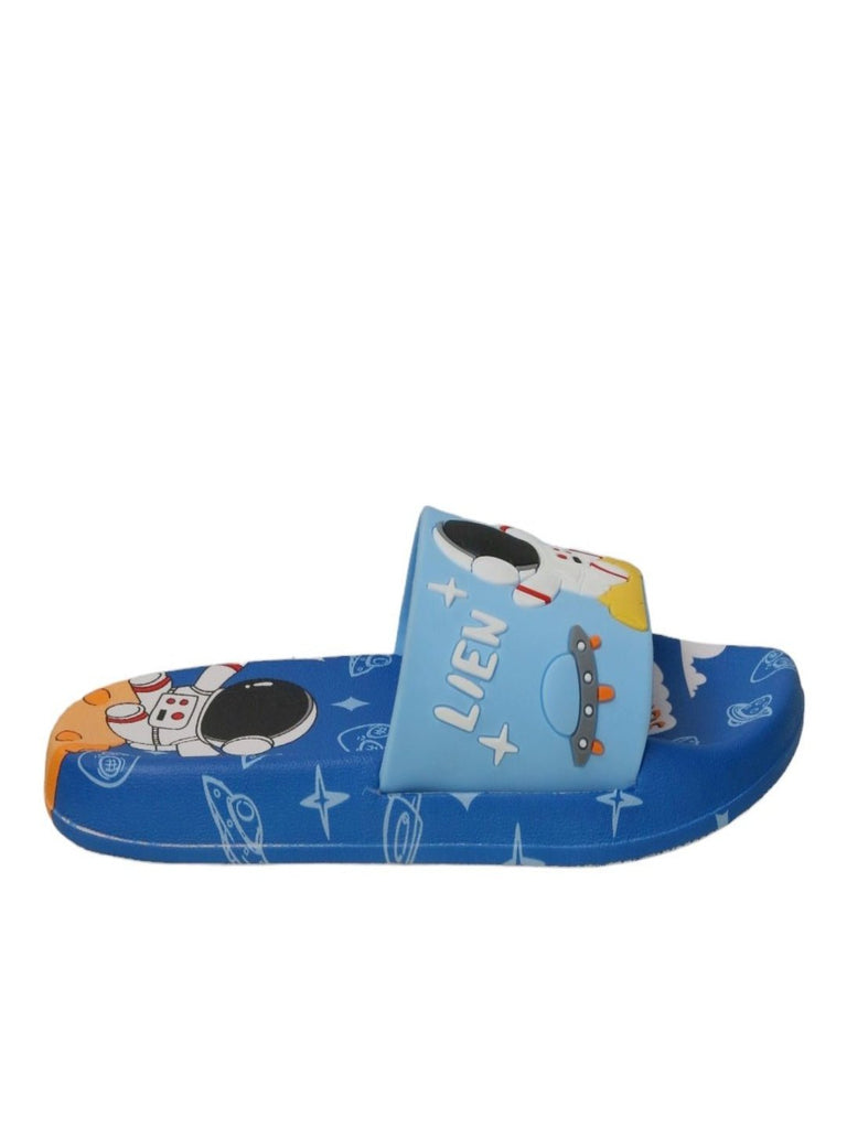 Side view of Little Astronaut Space Adventure Blue Slides, emphasizing the comfort and practicality