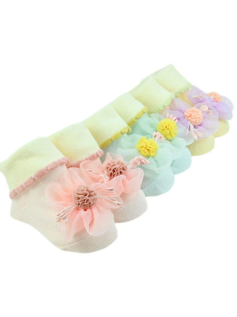 Little Blossom Baby Socks – 3D Flower Pastel Ankle Booties for Girls - Multi - Angle View