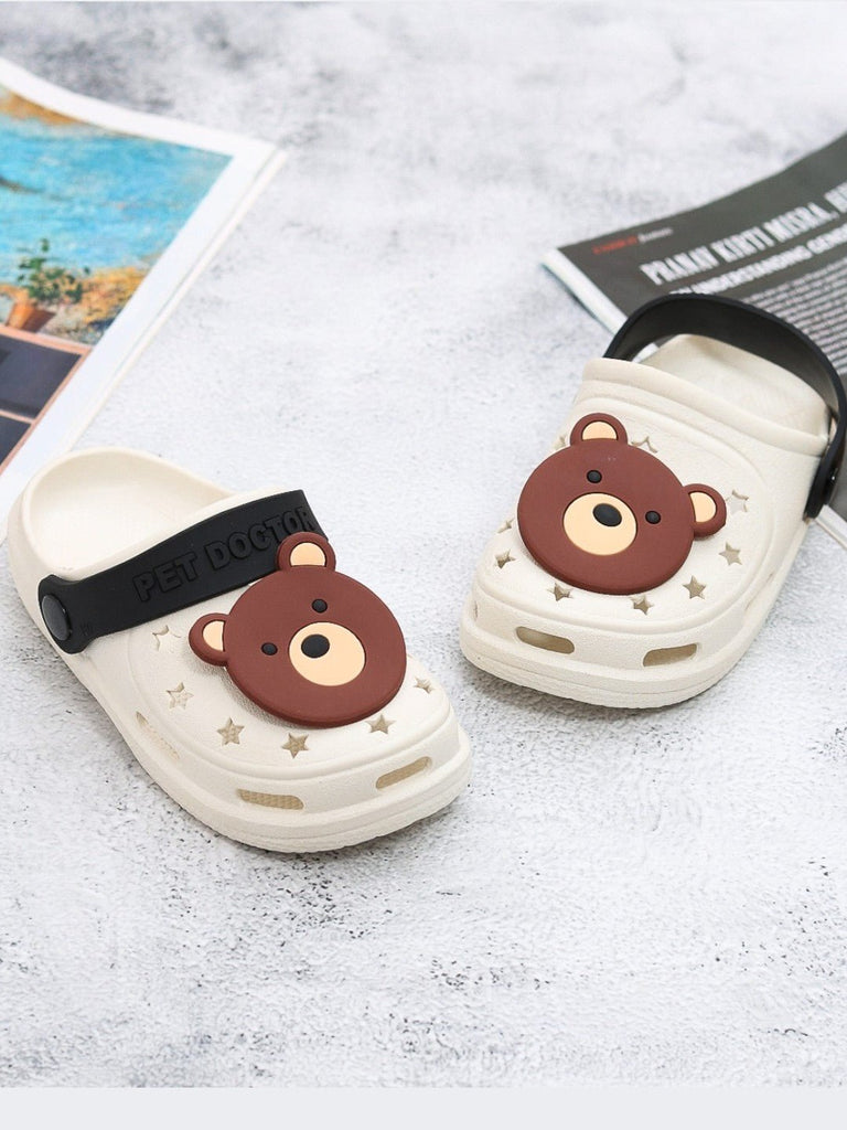 Little Explorer Beige Bear Motif Clogs - Comfy Steps for Tiny Feet