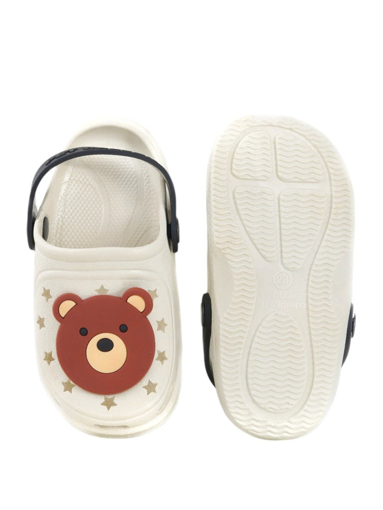 Little Explorer Beige Bear Motif Clogs - Comfy Steps for Tiny Feet-Front & Back View