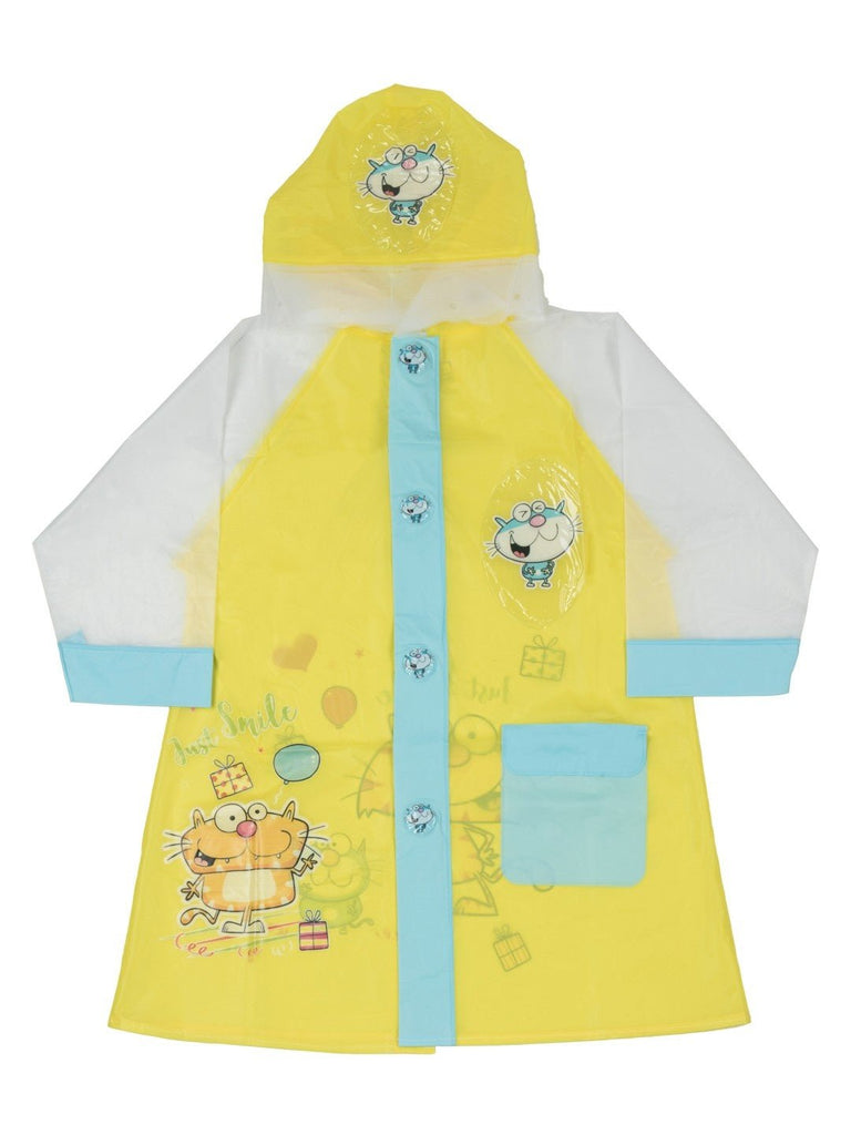 Front view of Yellow Bee Bright Yellow Cartoon Raincoat for Boys.