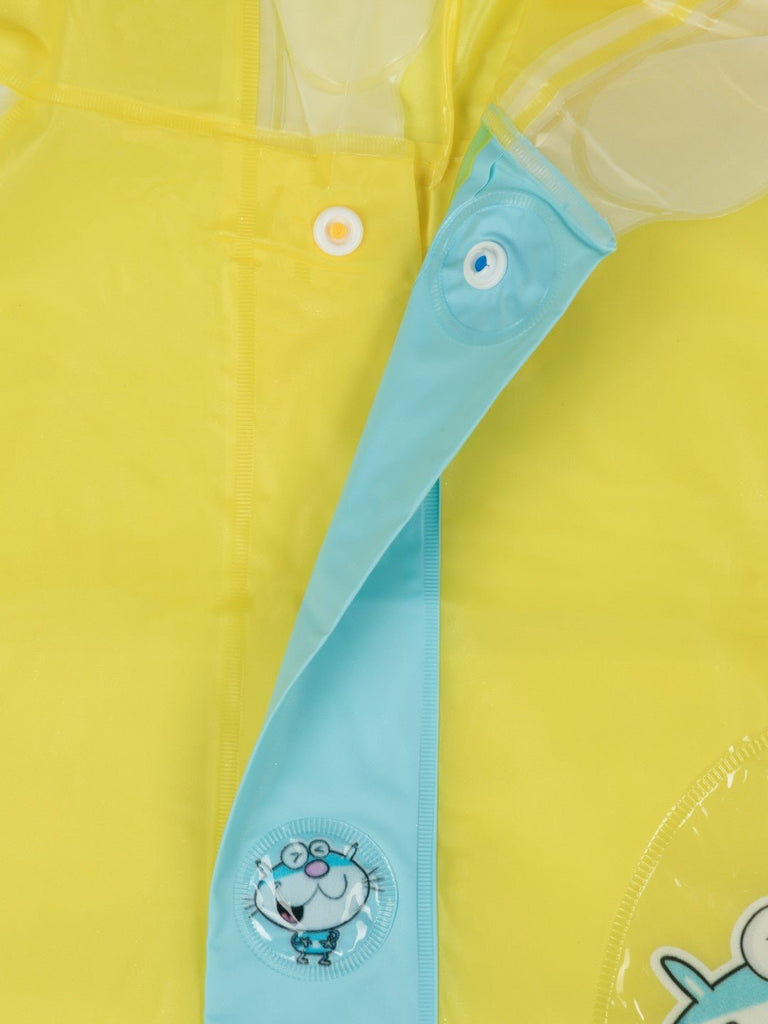 Button details on Yellow Bee Bright Yellow Cartoon Raincoat for Boys.