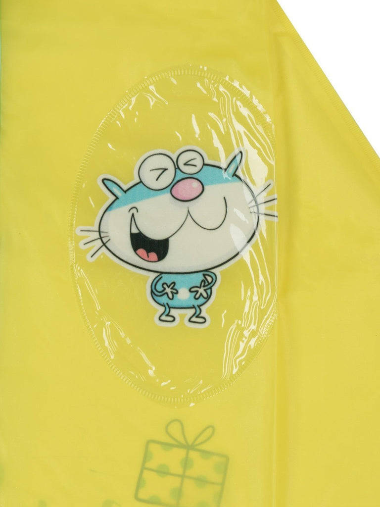 Close-up view of the cartoon design on Yellow Bee Bright Yellow Raincoat for Boys.