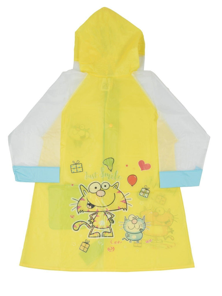 Back view of Yellow Bee Bright Yellow Cartoon Raincoat for Boys.