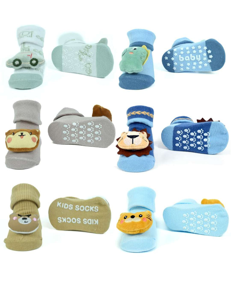 Little Legends Baby Socks Combo – 6 Adorable Characters in Soft Knit Booties for Everyday Comfort-Front & Back View