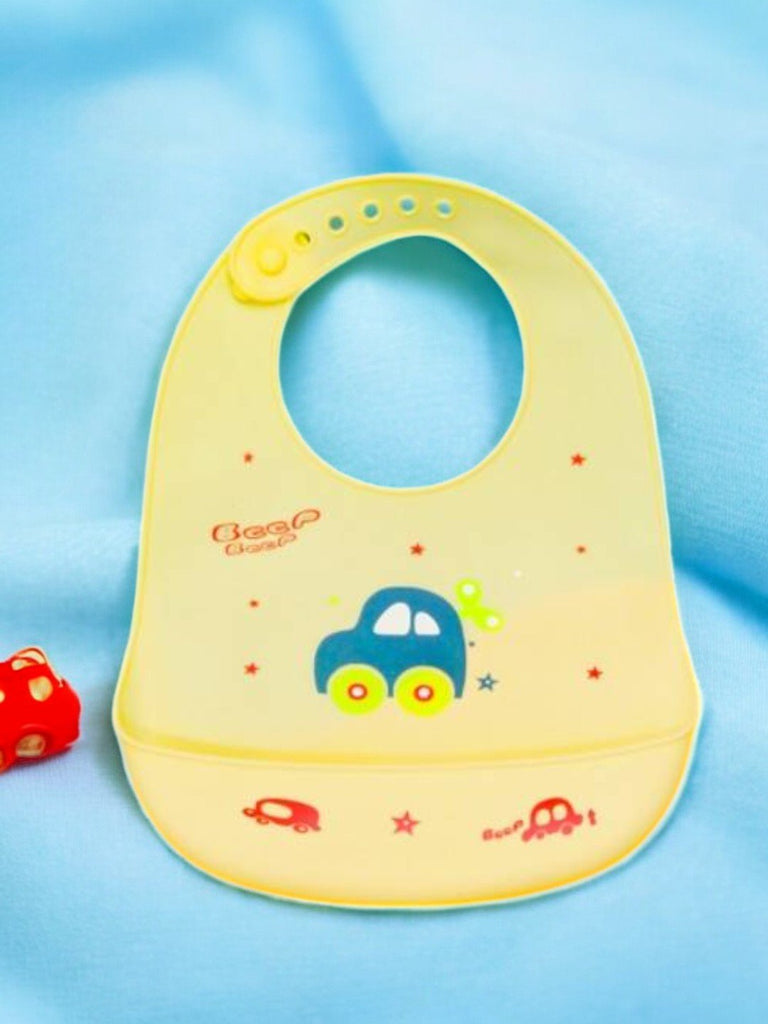 Creative Display of Little Racers Silicone Baby Bib with Toy Cars..