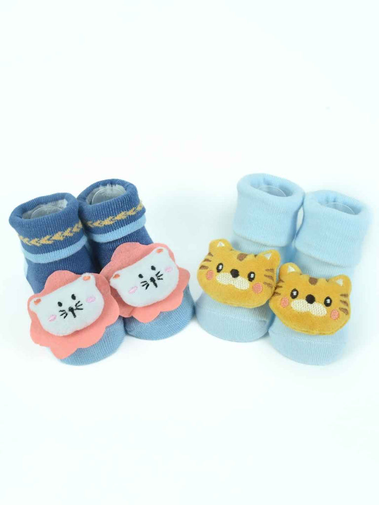Little Roamers Animal Baby Socks Combo – Tiger & Kitty Designs for Cozy Little Feet-Full Front View