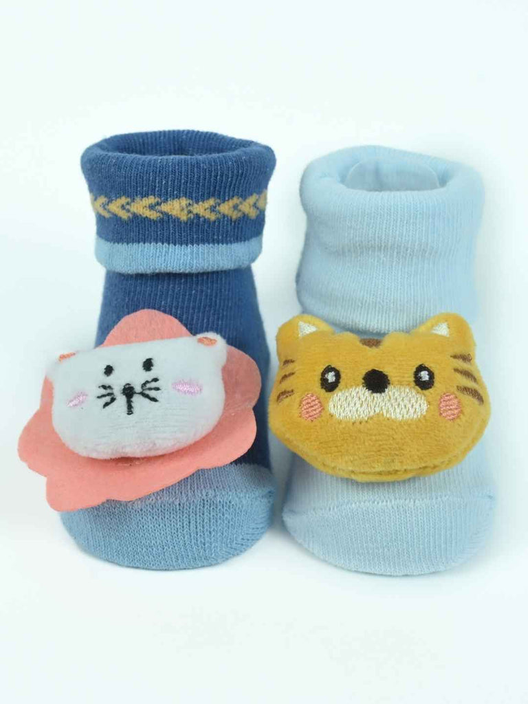 Little Roamers Animal Baby Socks Combo – Tiger & Kitty Designs for Cozy Little Feet-Front View