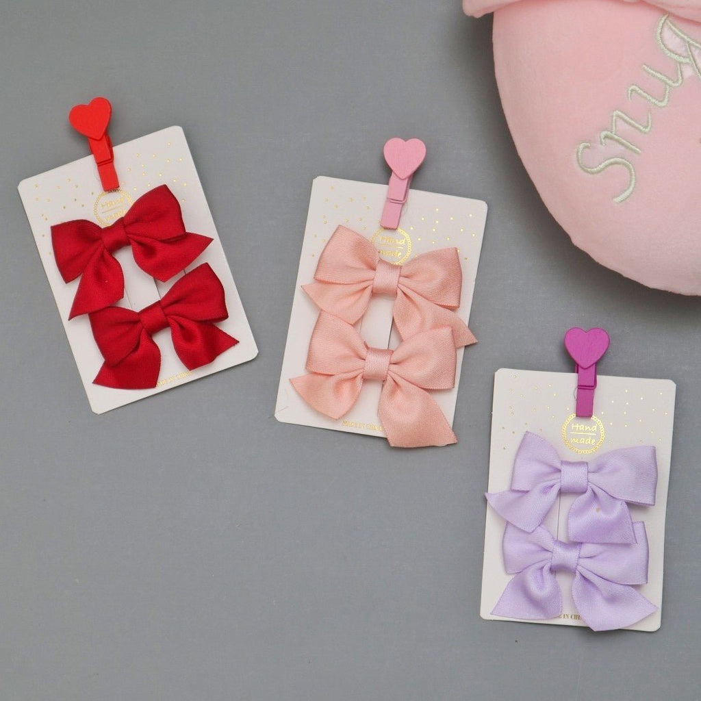 Colorful Set of Red, Peach, and Purple Bow Hair Clips by Yellow Bee