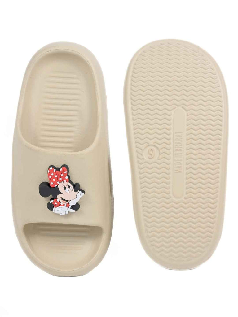 Lovely Minnie Mouse & Daisy Duck Slides for Girls Beige - Front & Back View