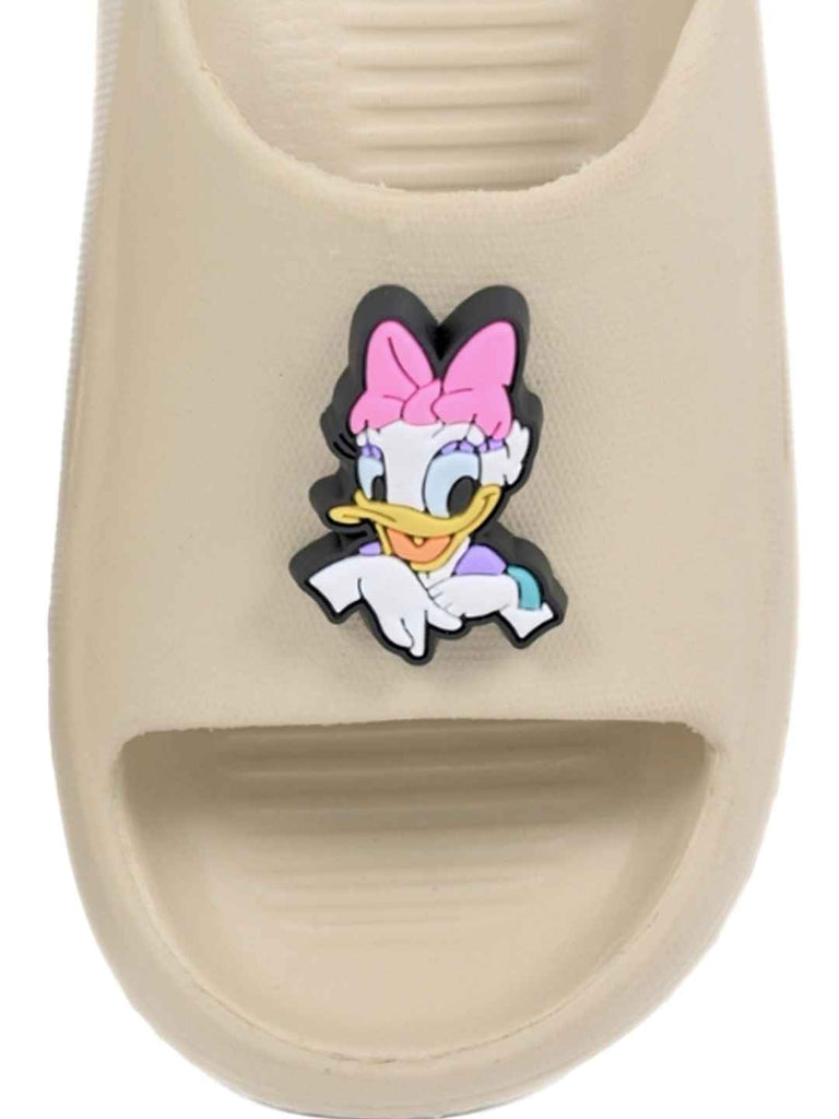 Lovely Minnie Mouse & Daisy Duck Slides for Girls Beige - Front  Zoom View