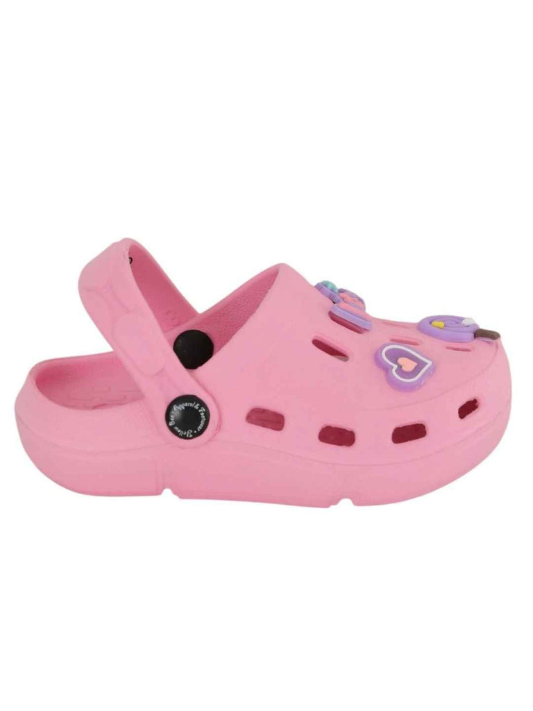 Lovely Pink Clogs with Lucky, Candy & Heart Charms for Girls-Side View