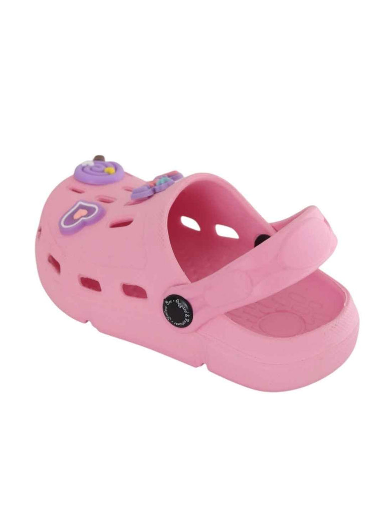 Lovely Pink Clogs with Lucky, Candy & Heart Charms for Girls-Back View