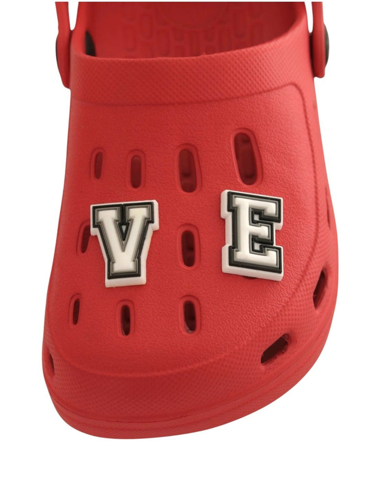 Lovely Red Clogs with “LOVE” Letter & Heart Charms for Girls-Front View